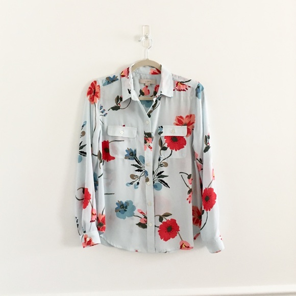 LOFT Tops - Loft Bold Floral Button Down Collar Blouse